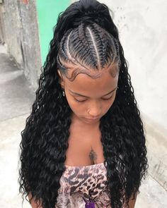 Rabo de cavalo cacheado: 40 fotos para se apaixonar no penteado Big Braids Hairstyles For Black Women, Half Braids Hairstyles, Half Braids Half Curls, Half Ponytail Hairstyles, Cutest Hairstyles, Braided Ponytails, Vacation Hair, Curly Hair Ponytail, Weave Ponytail Hairstyles