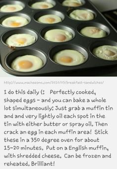 an image of eggs in a muffin pan with the words, i do this daily perfectly cooked, shaped eggs - and you can bake a whole muffin tin