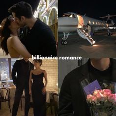 a man and woman kissing in front of an airplane with the caption brilliant romance