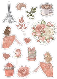 walldecordesign #onenotestickers #icondesign🦐 Pink Scrapbook, Homemade Stickers, Floral Stickers, Kawaii Stickers