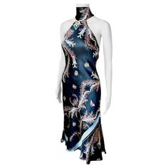 Roberto Cavalli F/W 2004 Halter Chinoiserie Print Silk Midi Dress Size L FOLLOW US ON INSTAGRAM @OPULENTADDICT Vintage Roberto Cavalli Dress, 1stdibs Dress, Vintage Designer Dresses, Chinoiserie Dress, Galliano Dress, Vintage Roberto Cavalli, Chic Closet, Chinoiserie Print, Cherry Blossom Dress