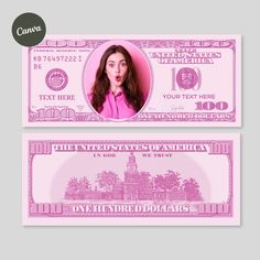 a pink one hundred dollars bill with a woman's face on the front and back