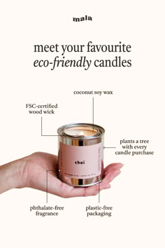 a person holding a pink candle in their hand with the words meet your favorite eco - friendly candles