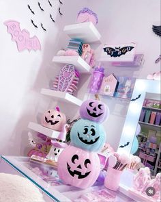 a room filled with lots of halloween decorations