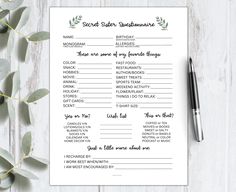 a printable wedding game is shown on a table with greenery and a pen