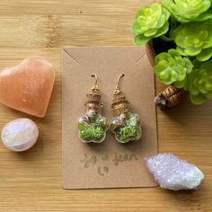 Crystal And Moss Vary By Pair. Please Reach Out If You Want Specific Jewelry Hardware Color. Plant Inspired Jewelry, Jar Earrings, Moss Jewelry, Mushroom Jewelry, Plant Jewelry, Fairy Jars, Stick Art, Buy List, Jewelry Flower