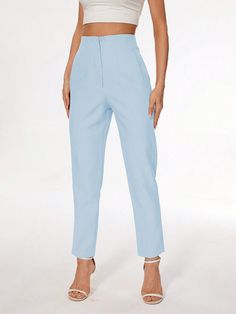 Elevate your wardrobe with these Ladies Stylish Slim-Fit Straight Leg Pants. Perfect for both casual and formal occasions, these pants offer a slim and flattering fit for a touch of sophistication. Crafted with high quality materials, these pants provide both comfort and style. Enjoy free shipping with your purchase. Features : Great quality, Comfortable, Maximum Comfort Style : Casual Details : Pocket, Zipper Closure Type : Zipper Fly Color : Black Pattern Type : Plain Type : Straight Leg Waist Blue Slim Fit Straight Dress Pants, High Waist Work Pants For Spring Office, Straight Leg Work Pants For Spring Office Wear, Straight Leg Work Pants For Office In Spring, Blue Ankle-length Dress Pants With Pockets, Blue Office Bottoms With Pockets, Fitted Solid Color Bottoms For Office, Blue Slim Fit Straight Pants, Blue Slim Fit Bottoms For Spring