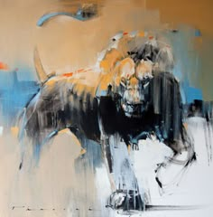 an abstract painting of a bull on a white background