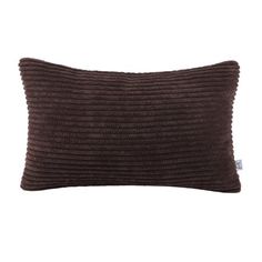 the chocolate brown corded pillow is shown on a white background with a tag in front of it