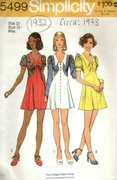 three women's dresses, one with short sleeves and the other with high waist