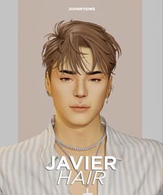 an animated image of a young man with short hair wearing a white shirt and silver necklace