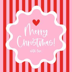 merry christmas with love on pink and red striped background