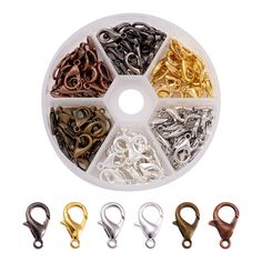 PRICES MAY VARY. Size: about 8mm wide, 14mm long, hole: 1.2mm.(1 inch = 25.4mm or 1mm = 0.0393 inch) QTY: Silver, antique bronze, gunmetal, Platinum, red copper & golden. 20pcs/color, 120pcs in total Opens and closes easily and smoothly, and strong alloy material creats a sparkling ending for your long wear Lobster claws clasps are a popular finishing touch to keep designs secure Best uses for repairing or making necklaces, bracelets and other DIY handmade craft jewelry Jewelry Making Kits, Crimp Beads, Jewelry Diy Bracelets, Plastic Organizer, Jewelry Clasps, Jewelry Making Tools, Accessories Diy Jewelry, Plastic Box Storage, Making Tools