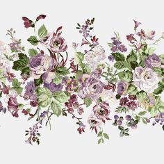 an image of flowers that are in the middle of a wallpaper border with leaves and flowers on it