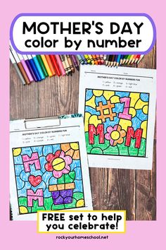 Two examples of free printable Mother's Day color by number pages with markers, crayons, and color pencils. Mothers Day Easy Crafts For Kids, Morhers Day, Craft Printables, Simple Activities