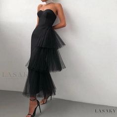 Lasaky - Sleeveless Bodycon Mermaid Gown - Exquisite Bandage Layered Mesh Detailing - Formal Evening Dress Uni Wardrobe, Elegant Homecoming Dresses, Strapless Sheath Dress, Tube Midi Dress, Strapless Party Dress, Strapless Evening Dress, Black White Outfit, White Evening Dress, Bandage Dress Bodycon