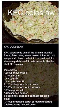 the recipe for kfc coleslaw is shown