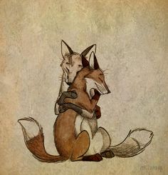 a drawing of a fox sitting on the ground