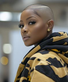 Why Choose Buzz Cut Fall Hair Colors for Black Women? 🔥 Hair Buzz Designs, Black Women Shaved Hairstyles, Silver Hair On Dark Skin, Female Wavers, Buzz Cut Black Women, Bald Black Women, Hair Colors Dark, Short Platinum Blonde Hair, Buzz Cut Women