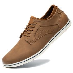 PRICES MAY VARY. Versatile Style - The simple and classic design of these men's casual shoes ensures they can be worn for any occasion, from casual outings to active workouts. Breathable Design - With a lightweight and breathable construction, these men's fashion sneakers keep your feet cool and comfortable throughout the day. Premium Quality - Crafted with high-quality materials & EVA outsole, these men's dress sneakers provide lasting durability and superior comfort for all-day wear. All-Day C Mens Dressy Casual Shoes, Mens Shoes With Jeans, Men’s Work Shoes, Men’s Outfits With Brown Shoes, Tan Mens Dress Shoes, Business Casual Men Brown Shoes, Men’s Shoes With Jeans, Mens Dress Shoes Tan, Masculine Brown Dress Shoes For Work