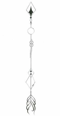 a black and white drawing of a tall pole with an arrow on it's side