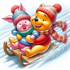 winnie the pooh and piglet on sled