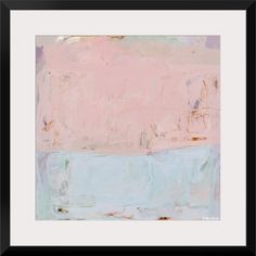 an abstract painting with pink and blue colors