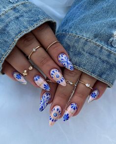 Boho Nails, Hippie Nails, Nailed It, Funky Nails, Dope Nails, Short Acrylic Nails, Cute Acrylic Nails, Blue Nails