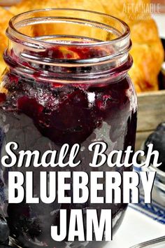 small batch blueberry jam in a glass jar