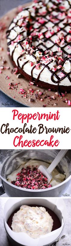 peppermint chocolate brownie cheesecake in a pan