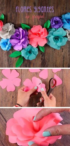 paper flowers are being made to look like they have been cut into the flower petals