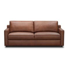 a brown leather couch on a white background