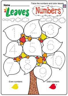 a tree with leaves and numbers on it for kids to learn how to write the numbers