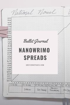 National Novel Writing Month, Bullet Journal Spreads, Bullet Journal Tracker, Journal Spreads