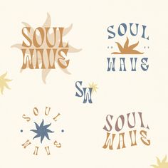 four different types of logos with the words soul waves and soul waves written in them