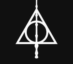 the deathly hall logo is shown in white on a black background, with an inverted triangle