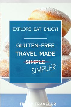 donuts on a white tray Gluten Free Travel, Portable Snacks, Gluten Intolerance, Gluten Free Eating, Free Tips, Free Travel, Make It Simple, Travel Guide, Travel Tips