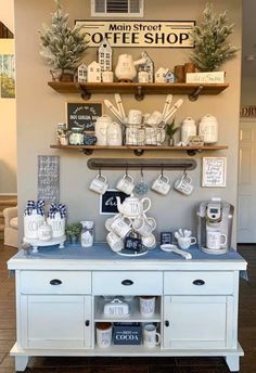 Countertop Coffee Station, Coffee Bar Decorations, Kitchen Counter Coffee Bar, Coffee Bar In Kitchen, Counter Coffee Bar, Bar In Kitchen, Coffee Bar Ideas Kitchen Counter, Coffee Bar Cart, Bar Decorations