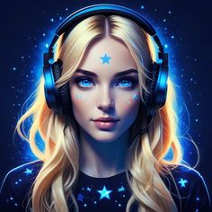 a woman with headphones and stars on her face