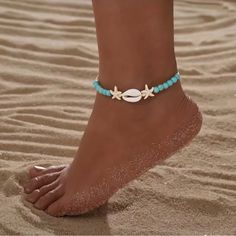 Starfish Shell Beaded Adjustable Anklet Ankle Bracelet Collar Conchas, Beaded Starfish, Cute Anklets, Beachy Jewelry, Preppy Jewelry, Beaded Ankle, Beaded Anklet, Ankle Jewelry, Beach Bracelets