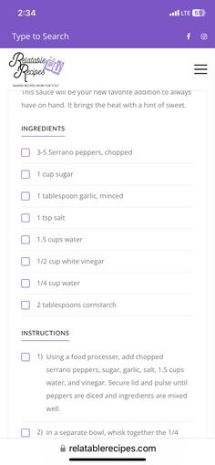 the recipe checklist is displayed on an iphone screen, with instructions for how to use it