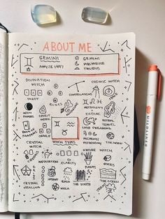 an open notebook with doodles and writing on it