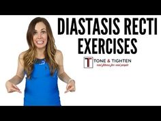 a woman in a blue dress with her hands out and the words, diastasis recti exercises