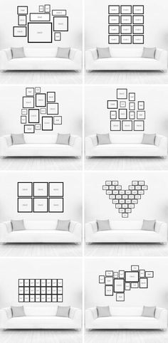 a bunch of couches that are arranged in different shapes and sizes, all with hearts on them