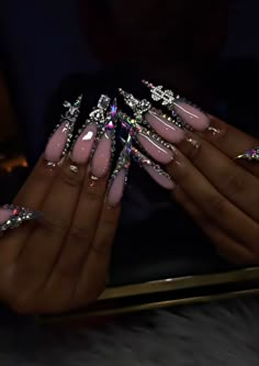 Acrylic Nails Coffin Ombre, Rose Gold Nails, Glow Nails, Dope Nail Designs, Long Acrylic Nails Coffin