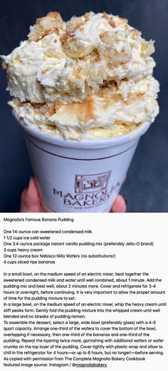 an ice cream sundae is in someone's hand, with the recipe below it