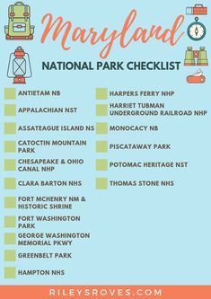 the national park checklist is shown in orange and blue, with text overlaying it