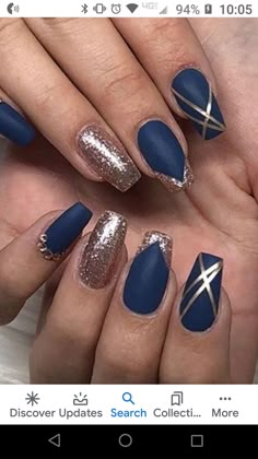 Blue And Gold Nails, 21 Nails, Bridesmaids Nails, Nail Designs Pictures, February Nails, Dip Nails, Nagel Tips, Simple Gel Nails, Smink Inspiration