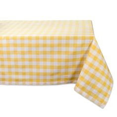 a yellow and white checkered table cloth