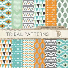 Tribal Digital Paper, Tribal Scrapbook Paper by MyDearMemories, $4.60 Desenhos Love, Mini Planner, Printable Scrapbook Paper, Digital Scrapbook Paper, Printable Designs, Picture Design, Printable Paper, Animal Pattern, Textile Patterns